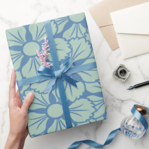 Big Blue Print Classic Sakura Flower Pattern Wrapping Paper