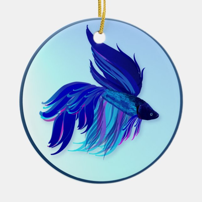 Big Blue Siamese Fighting Fish Ornament (Front)