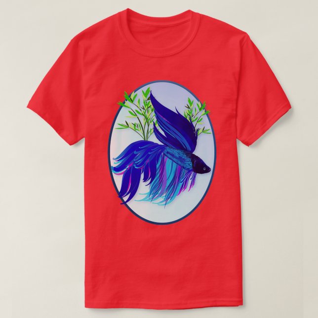 Big Blue Siamese Fighting Fish Oval T-Shirt (Design Front)