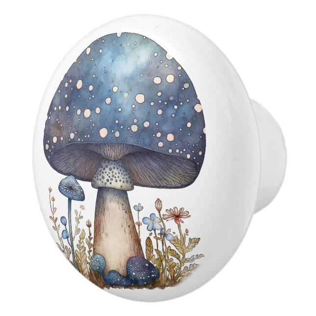 Big Blue Toadstool Ceramic Knob (Right)