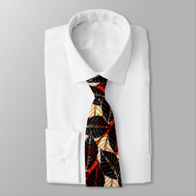 Big Bold African Rainforest Print Red and Black Tie (Tied)