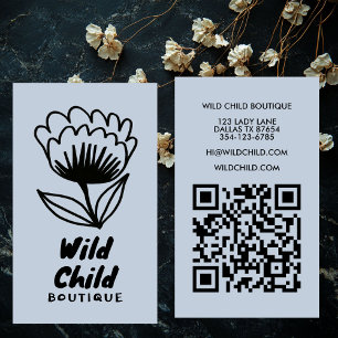 BIG BOLD BLOOM Rustic Minimal Floral QR code  Business Card