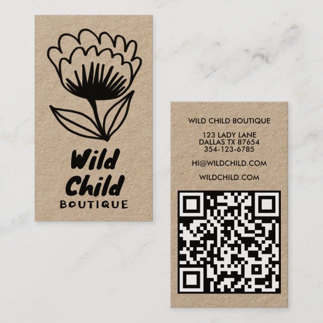 BIG BOLD BLOOM Rustic Minimal Floral QR code  Business Card (Front/Back)