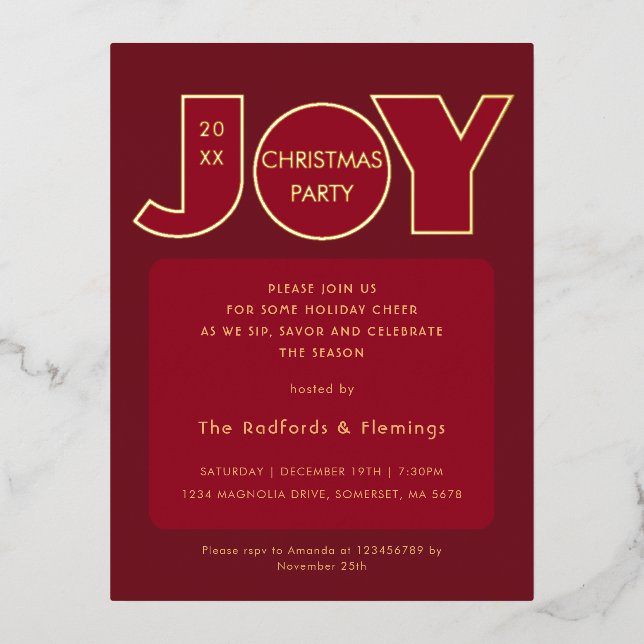 Big bold Christmas Joy Foil Invitation Postcard (Front)