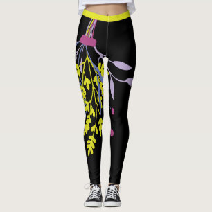 Big Bold Colourful Green Purple Botanical Leggings