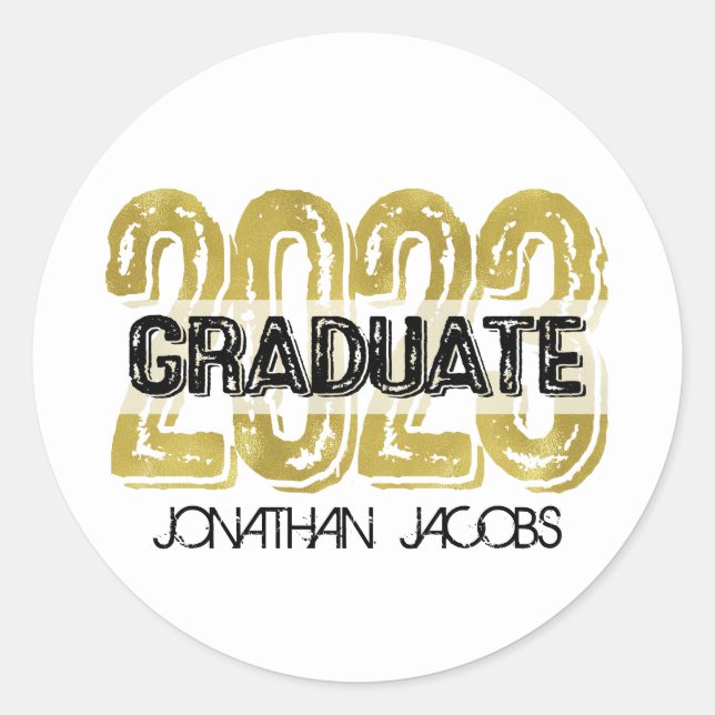 BIG Bold FAUX GOLD 2023 Graduate Round Sticker (Front)