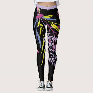 Big Bold Lime Green Purple Botanical Leggings