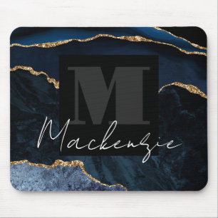 Big Bold Monogram Blue Agate Mousepad