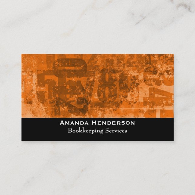 Big Bold Numbers on Brownish Orange Grunge Texture Business Card (Front)