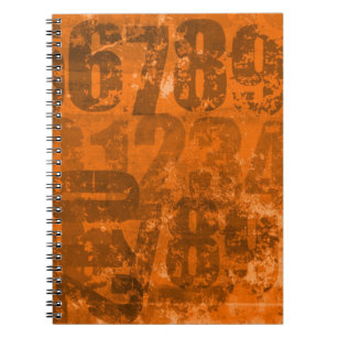Big Bold Numbers on Brownish Orange Grunge Texture Spiral Notebook