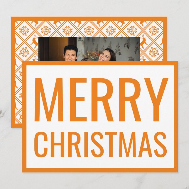Big Bold Orange Merry Christmas White Photo Card (Front/Back)