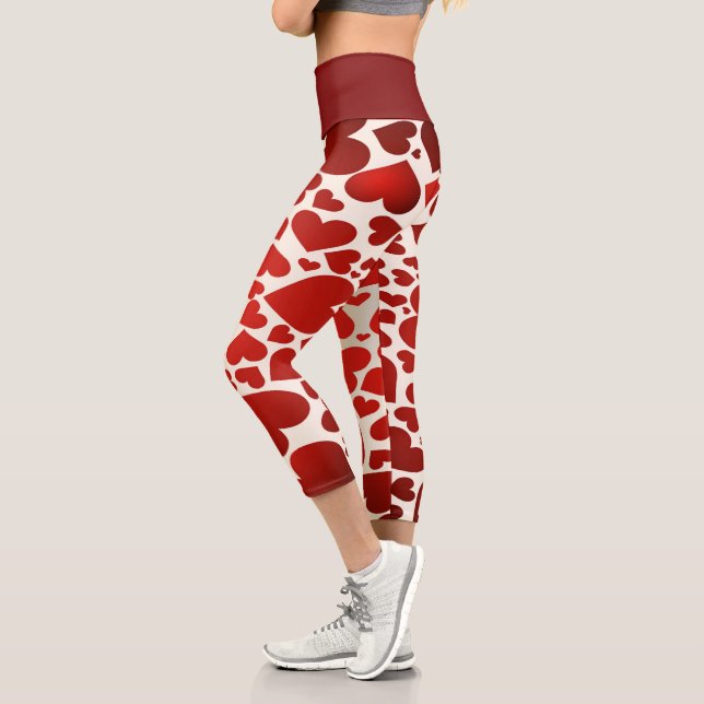 Big Bold Red Hearts Active Wear Capri Leggings (Left)