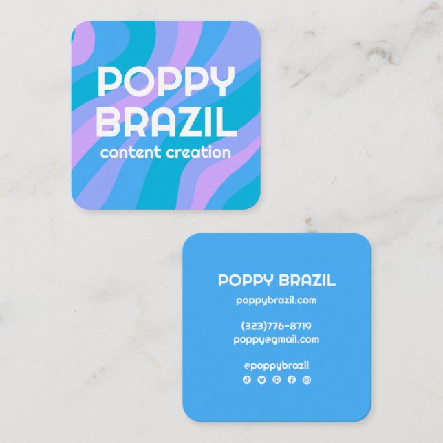BIG BOLD RETRO Curvy Wavy Stripes Blue Bright  Square Business Card (Front/Back)