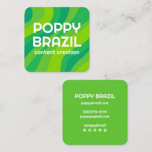 BIG BOLD RETRO Curvy Wavy Stripes Green Bright  Square Business Card