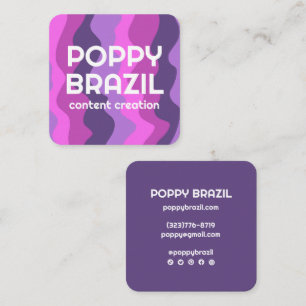 BIG BOLD RETRO Curvy Wavy Stripes Purple Pink Square Business Card