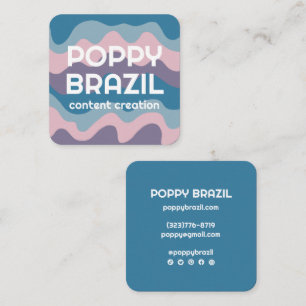 BIG BOLD RETRO Curvy Wavy Stripes Soft Pink Blue Square Business Card