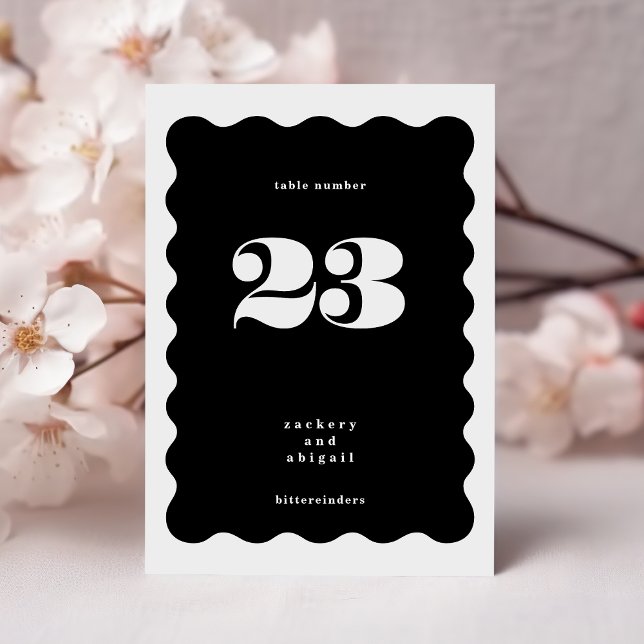 BIG Bold Scalloped Border White Black Wedding Table Number (Creator Uploaded)