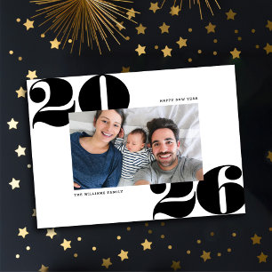Big Bold Year New Years Holiday Photo Card Black