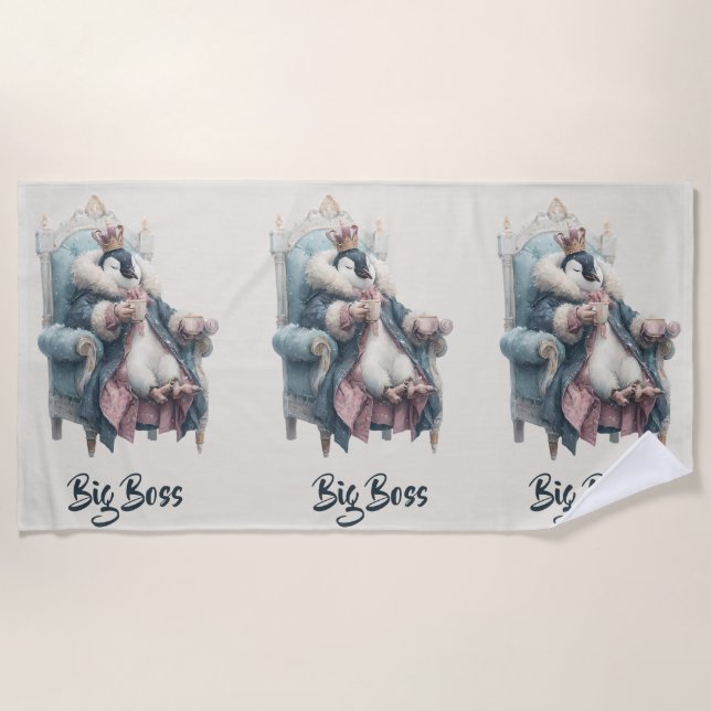 Big Boss Winter Penguin Design Beach Towel (Front)