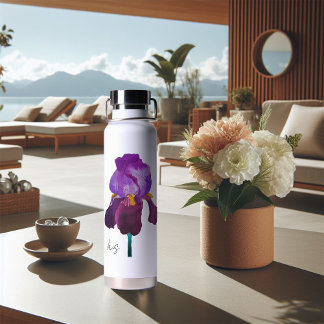 Big bottle of purple iris flower watercolor