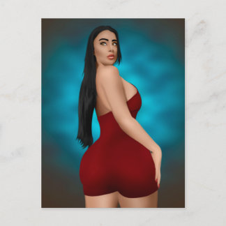 BIG BOTTOM BEAUTY PINUP BRUNETTE GIRL Postcards