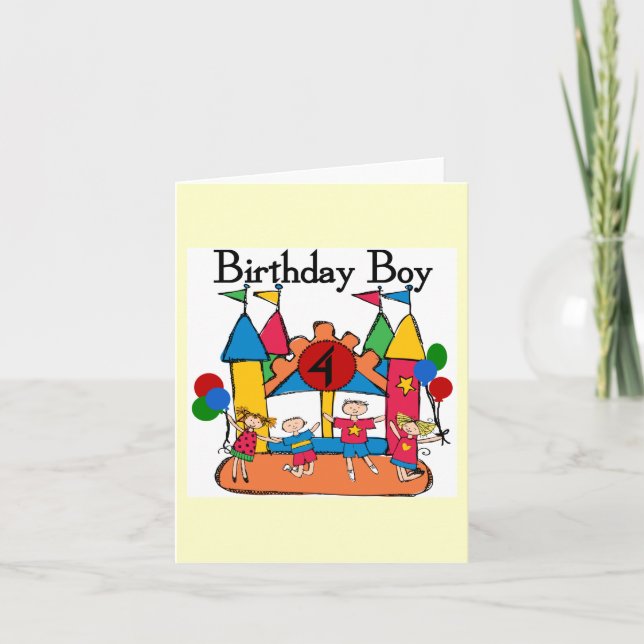 Big Bounce Boy 4th Birthday Tshirts and Gifts Card (Front)