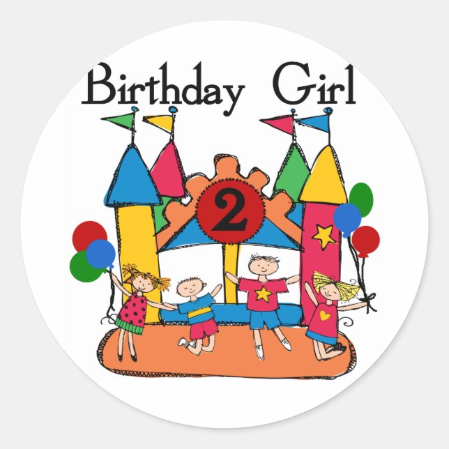 Big Bounce Girl 2nd Birthday Tshirts and Gifts Classic Round Sticker (Front)