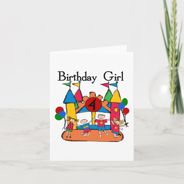 Big Bounce Girl 4th Birthday T-shirts and Gifts Card (Front)