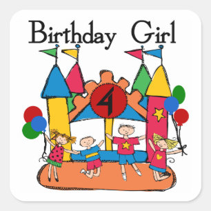 Big Bounce Girl 4th Birthday T-shirts and Gifts Square Sticker