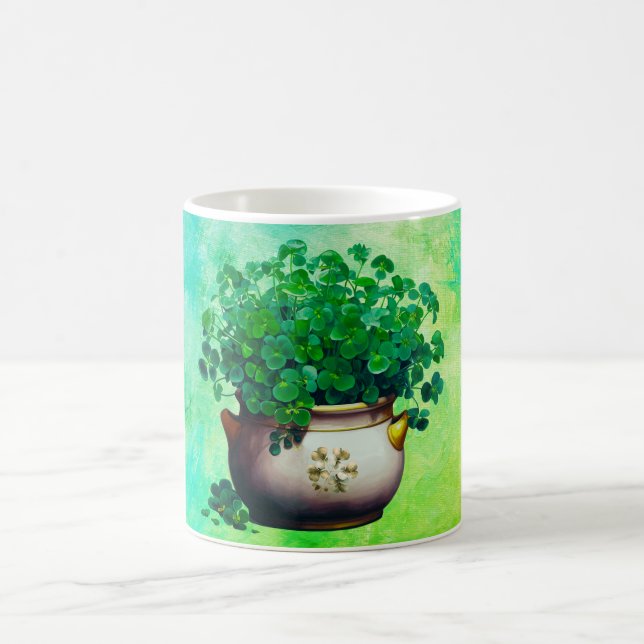 Big Bouquet of Shamrocks on Painted Background Coffee Mug (Center)