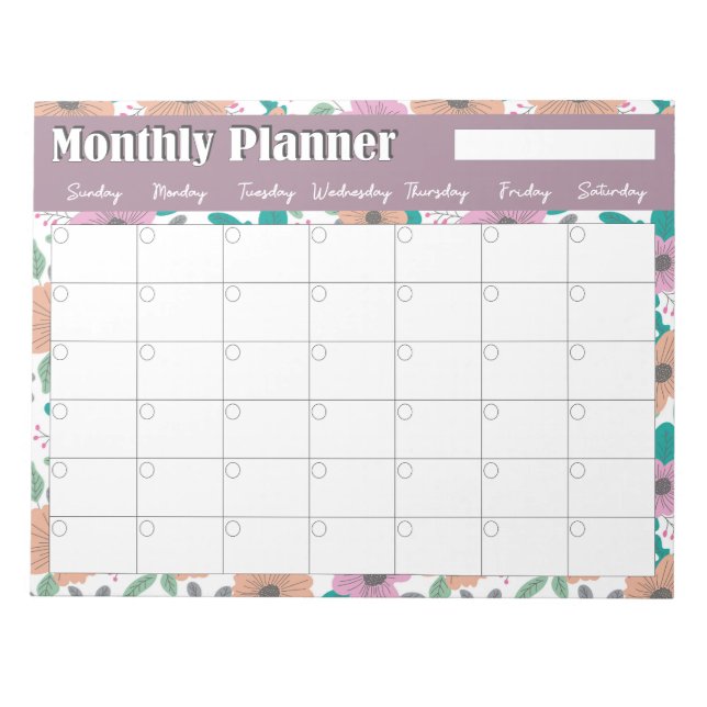 Big Bright Flowers Monthly Planner Notepad (Front)