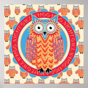 Big Bright Night Owl Poster - Children's Room