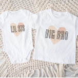 Big Bro Blush Heart Matching Sibling Family Baby T-Shirt<br><div class="desc">Custom printed apparel personalised with a watercolor heart graphic and "Big Bro" text in a cute hand-lettered font. Perfect for a pregnancy announcement photo or a gift for older siblings when new baby arrives! Use the design tools to edit the colours or add your own text and photos to create...</div>