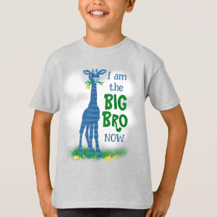 Big bro boy’s T-Shirt cute giraffe blue green 