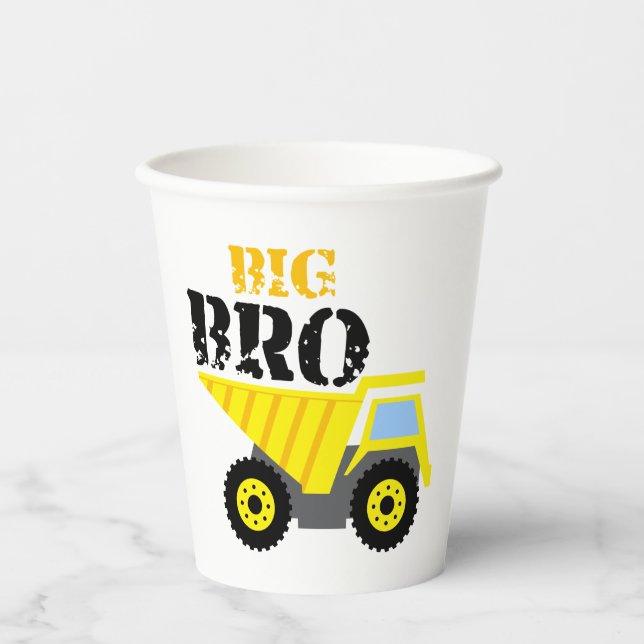 Big Bro Construction Yellow Dump Truck Paper Cups (Front)