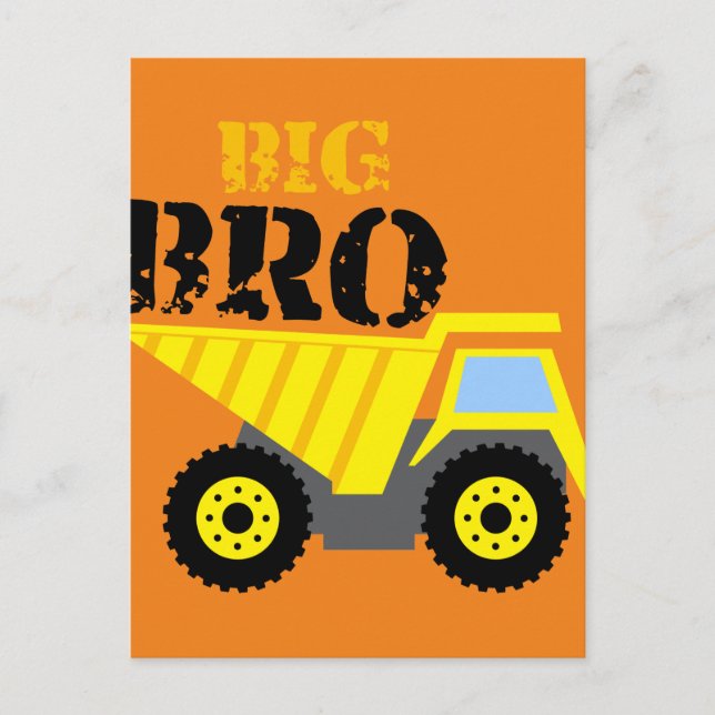 Big Bro Construction Yellow Dump Truck Postcard (Front)