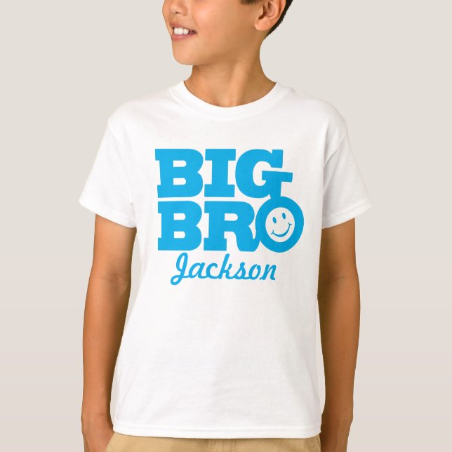 Big bro name blue smile kids t-shirt (Front)