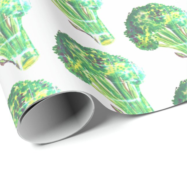 Big broccoli distressed green gift wrap watercolor (Roll Corner)