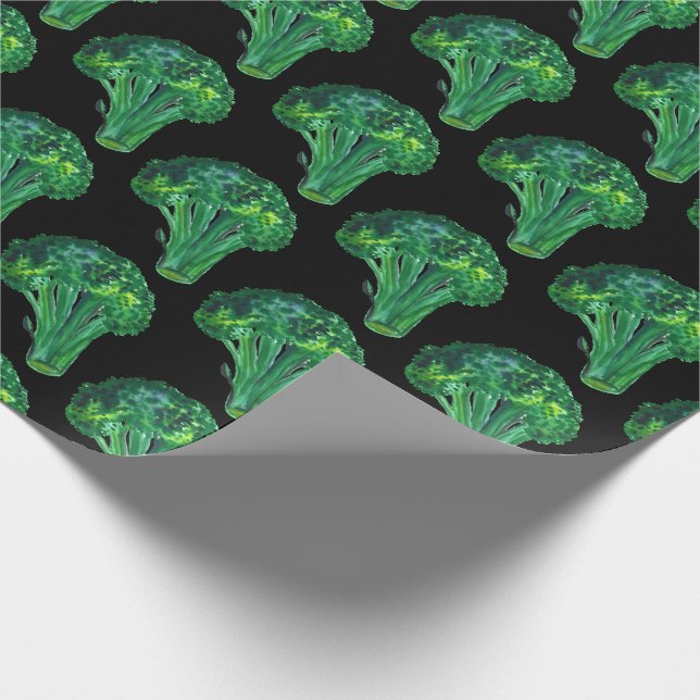 Big broccoli on black gift wrap watercolor (Corner)