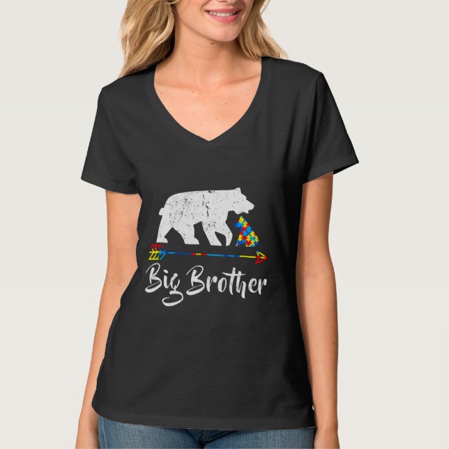 Big Brother Bear Autism Awareness Proud Autism Mum T-Shirt (Front)