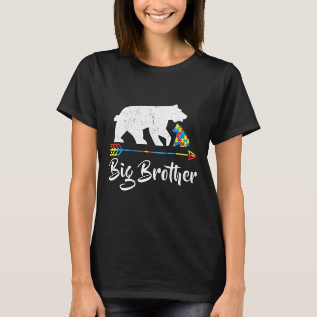 Big Brother Bear Autism Awareness Proud Autism Mum T-Shirt (Front)