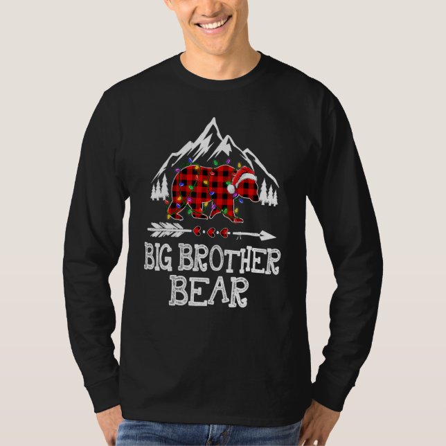 Big Brother Bear Buffalo Plaid Matching Family Chr T-Shirt (Front)