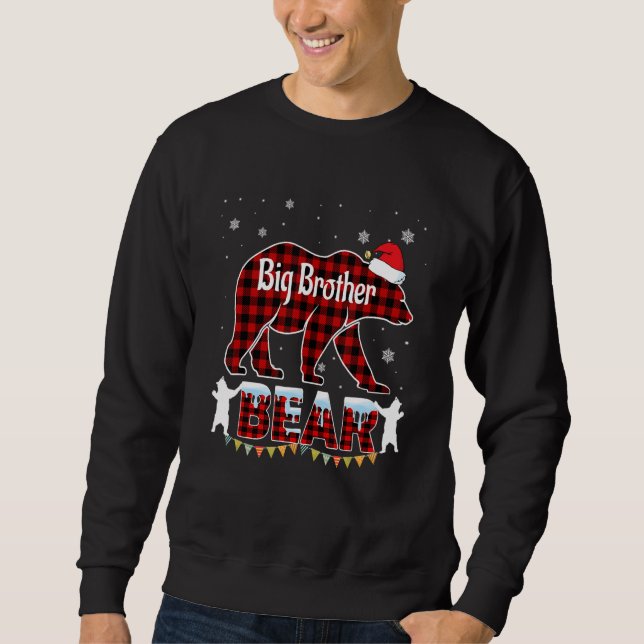 Big Brother Bear Christmas Pajama Red Plaid Buffal Sweatshirt (Front)