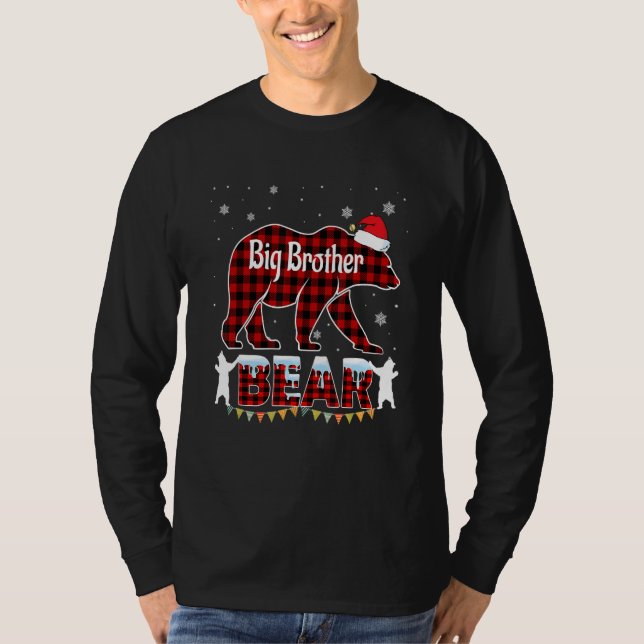 Big Brother Bear Christmas Pajama Red Plaid Buffal T-Shirt (Front)