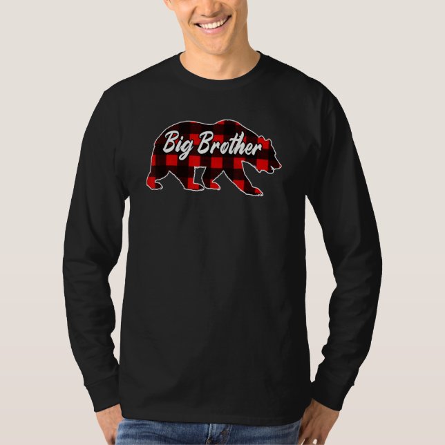 Big Brother Bear Christmas Red Plaid Buffalo Match T-Shirt (Front)