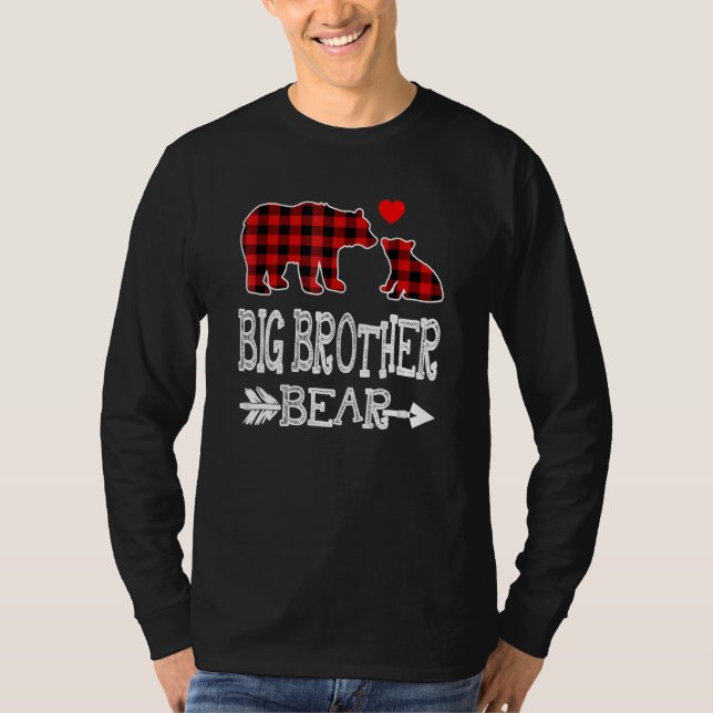 Big Brother Bear  Red Buffalo Plaid Grandma Bear T-Shirt (Front)