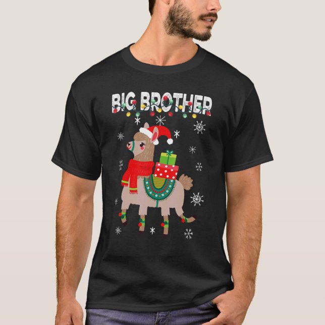 Big Brother  Christmas Llama Lights Matching Famil T-Shirt (Front)
