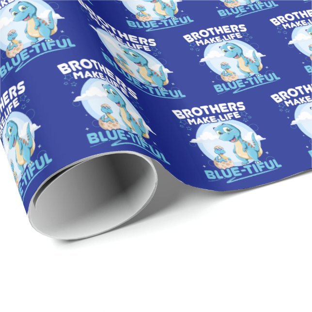 Big Brother Dinosaur Beautiful Life Pun Wrapping Paper (Roll Corner)