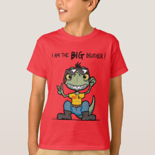BIG brother Happy Green Dinosaur Cartoon Red T-Shirt