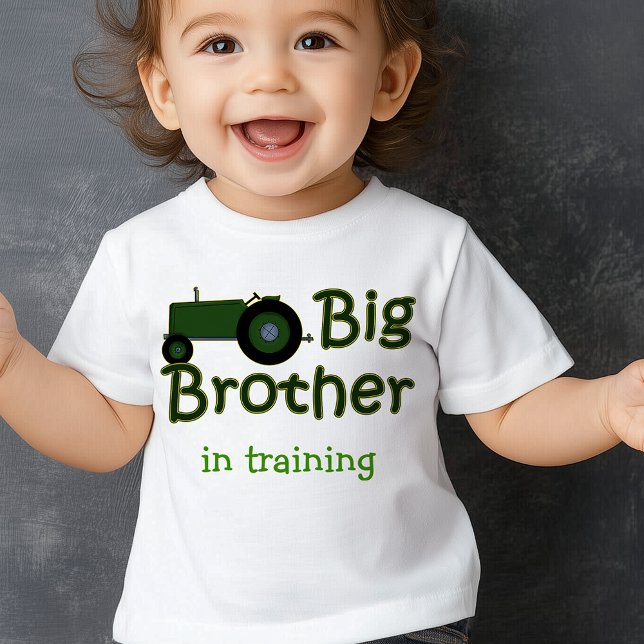 Big Brother In Training Green Farm Tractor Baby T-Shirt (Big Brother In Training Green Farm Tractor Personalized Baby T-Shirt)